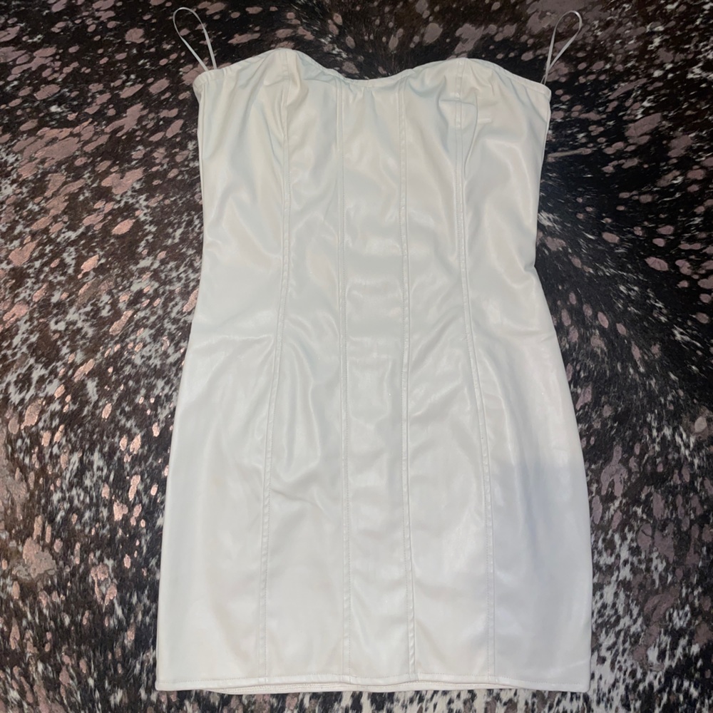 Faux leather white mini dress